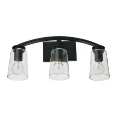 Hello Honey&reg; Robert Stevenson Lighting Laguna Metal & Clear Glass 3-Light Vanity Matte Black