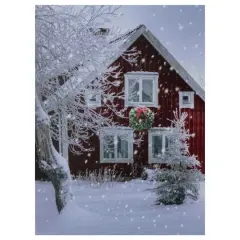 LED Lighted Red Snowy Barn House Christmas Wall Art