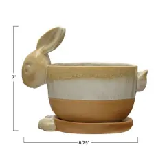 Hello Honey&reg; 9" Multicolor Stoneware Rabbit Planter with Saucer