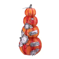 19" Orange & Silver Happy Harvest Pumpkin Tabletop D&eacute;cor