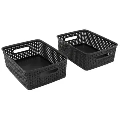 Advantus&reg; Medium Black Plastic Weave Bin, 2ct.