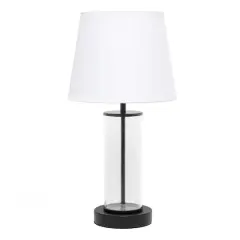 Simple Designs 17" Encased Metal & Clear Glass Table Lamp White/Black
