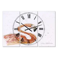 Designart Hand Painted Pink Flamingo Cottage 3 Panel Oversized Wall Clock
