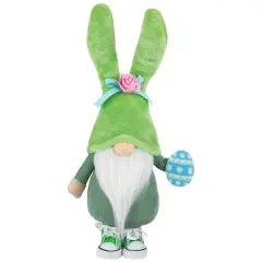 15" Green Gnome with Bunny Ears Easter Figure