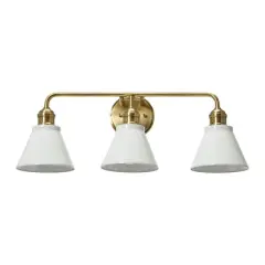 Hello Honey&reg; Robert Stevenson Lighting Josie Metal 3-Light Vanity with Shades White/Antique Brass
