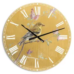 Designart 'Gold Bird On Blossoms Iii Farmhouse Wall Clock