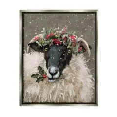 Stupell Industries Holiday Berries Farmhouse Sheep Framed Floater Canvas Wall Art Gray