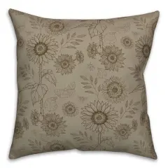 Sunflower Icons Throw Pillow Brown