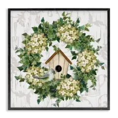 Stupell Industries Spring Birdhouse Wreath Framed Giclee Art Black