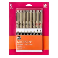 Sakura Pigma Micron Pen Set, 8-Pens, Black