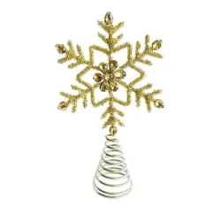 Hello Honey&reg; 9.5" Gold Finish Metal & Glass Beaded Snowflake Tree Topper