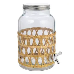 Hello Honey&reg; 5.5qt. Glass Beverage Dispenser with Natural Woven Seagrass Sleeve