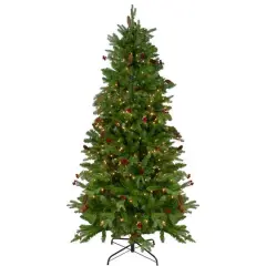 7.5ft. Pre-Lit Real Touch&trade;️ Mixed Winter Berry Pine Artificial Christmas Tree, Clear Lights