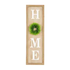 3.5ft. Light Brown Decorative Sign with Beaded Frame and Green Wreath