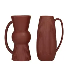 Set of 2" Maroon Stoneware Contemporary Vase 12" x 7" x 5"