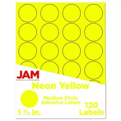 JAM Paper Circle Label Stickers Neon Yellow