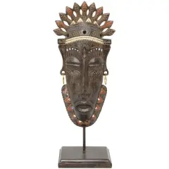 22" Brown Primitive African Mask Sculpture