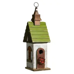 Glitzhome&reg; 15.75" White & Green Distressed Wood Birdhouse