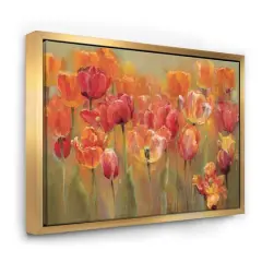 Designart - Red Handpainted Tulips - Traditional Canvas in Gold Frame