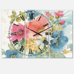Designart My French Garden Traditional 3 Panel Wall Clock