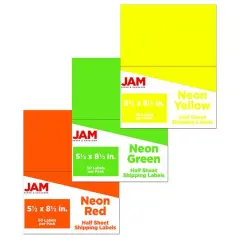 JAM Paper Assorted Bright Neon Color Half Sheet Shipping Labels, 5.5" x 8.5"
