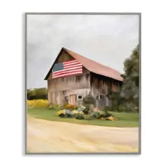 Stupell Industries Rural Americana Home Countryside Farm Flag Painting Framed Giclee Art Gray