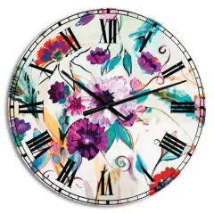 Designart Abstract Purple & Red Farmhouse Flowers Traditional Wall Clock
