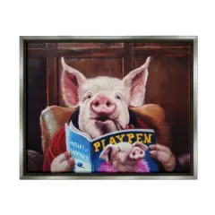 Stupell Industries Funny Pig Magazine Man Cave Floater Framed Art Gray