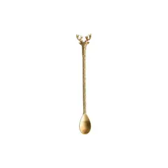 Hello Honey&reg; 8" Gold Reindeer Handle Brass Cocktail Spoon