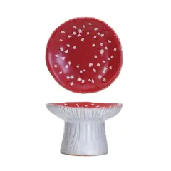 Hello Honey&reg; 4.25" Red & White Reactive Glaze Round Stoneware Footed Mushroom Dish