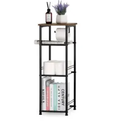 NEX&trade; 29" Black Freestanding 4-Tier Storage Shelf with Toilet Paper Holder