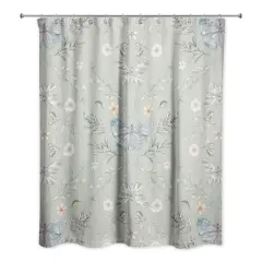Butterfly Pattern Shower Curtain Sage Green