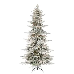 6.5ft. Pre-lit Slim Flocked Artificial Utah Fir Christmas Tree, Clear Lights