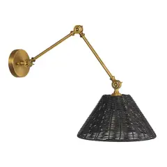 Hello Honey&reg; 28.9" Adjustable Antique Brass Finish Wall Sconce with Black Rattan Shade
