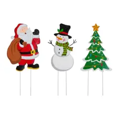 Glitzhome&reg; 2ft. Metal Santa, Snowman & Tree Yard Stake Set