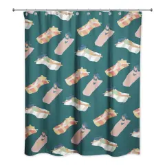 Navy Sun Bathers Pattern Shower Curtain