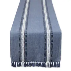 DII&reg; 108" Dobby Striped Fringe Ribbed Table Runner Dobby French Blue