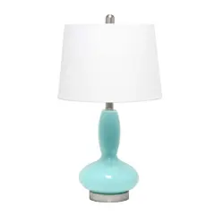 Lalia Home 23.5" Glass Dollop Table Lamp with White Fabric Shade Seafoam