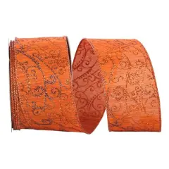 Reliant 2.5" x 10yd. Wired Orange Glitter Swirl Ribbon