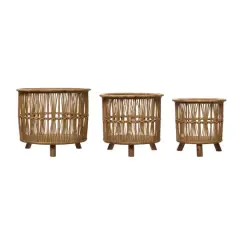 Hello Honey&reg; Woven Bamboo Footed Baskets Set
