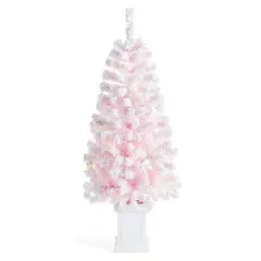 Glitzhome&reg; 4ft Pre-Lit Flocked Pink Artificial Christmas Porch Tree, Multi-color LED Lights
