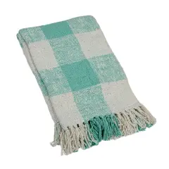Hello Honey&reg; Mint & Cream Plaid Hand-Woven Cotton Throw with Fringe