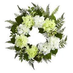 24&rdquo; White Hydrangea Berry Wreath