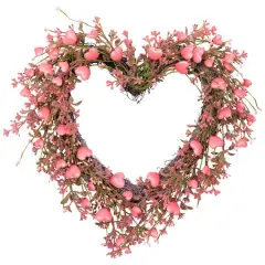 18" Pink Hearts & Rosebuds Artificial Heart Shaped Valentine's Day Wreath