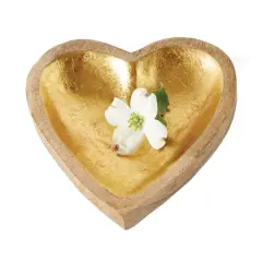 Hello Honey&reg; 8" Mango Wood Heart Tray with Gold Leaf Interior