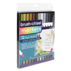 Leisure Arts&reg; 12 Color Neutrals Brush & Chisel Dual Tip Marker Set