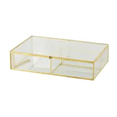 10" x 7" x 2" Clear & Gold 3-Slot Glass & Metal Jewelry Box with Chain Accent