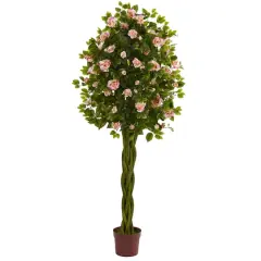 6ft. Potted Pink Rose Tree with Woven Trunk