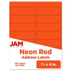 JAM Paper 1.3" x 4" Address Labels, 126ct. Neon Red