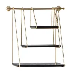 Gold Metal and Wood Modern Wall Shelves, 22" x 26" x 6"